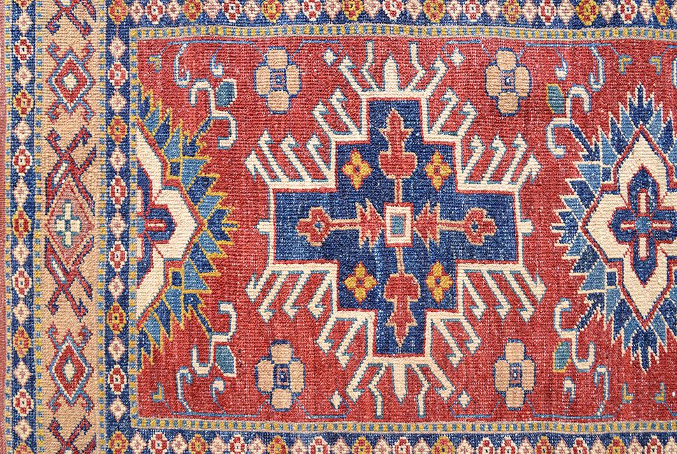 Кавказский ковер KAZAKH шерстяной Ковровые дорожкй 348x78cm фото крупным планом