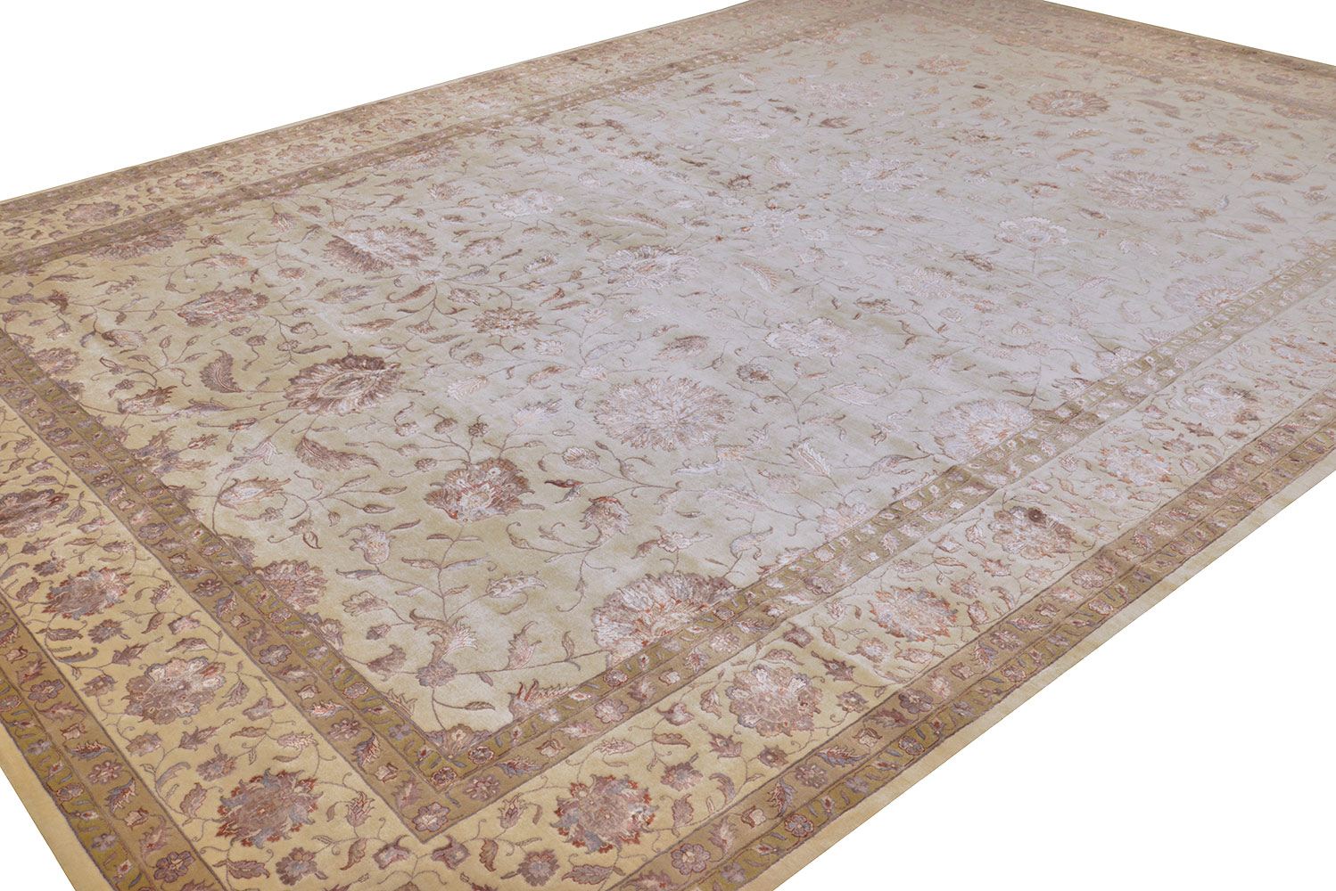 Индийский ковер TABRIZI из шелка и шерсти Прямоугольный 510x355cm фото крупным планом