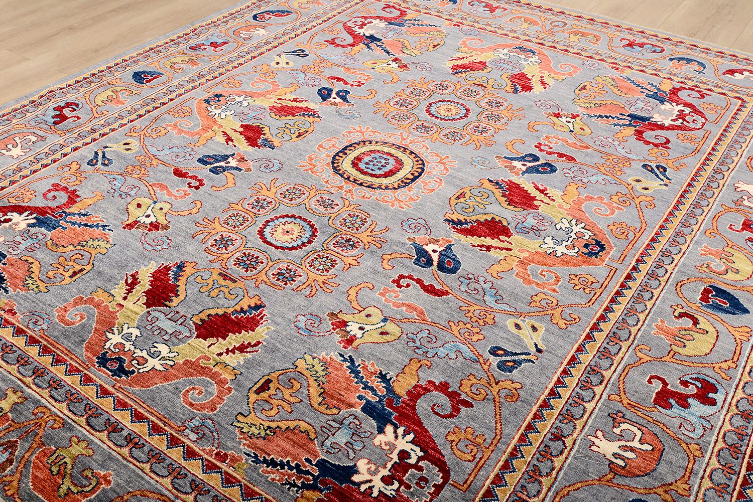 Пакистанский ковер SALTANI шерстяной Прямоугольный 298x247cm фото крупным планом