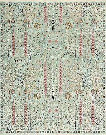 Индийский Jardin Aquamarine ковер №3139 305x245cm из шелка и шерсти