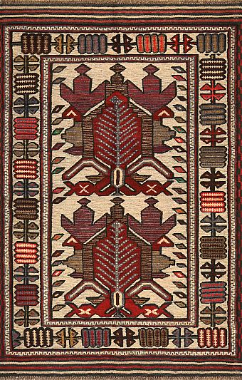 Безворсовый Пакистанский ковер Sirjan №4154 137x88cm из шерсти