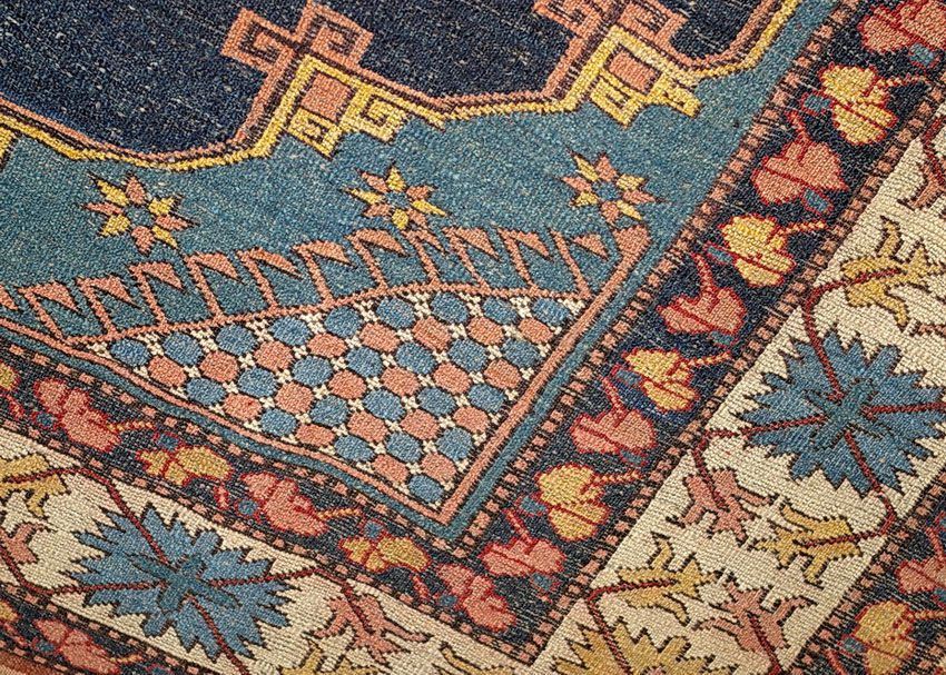 Кавказский ковер KAZAKH шерстяной Прямоугольный 173x145cm фото крупным планом