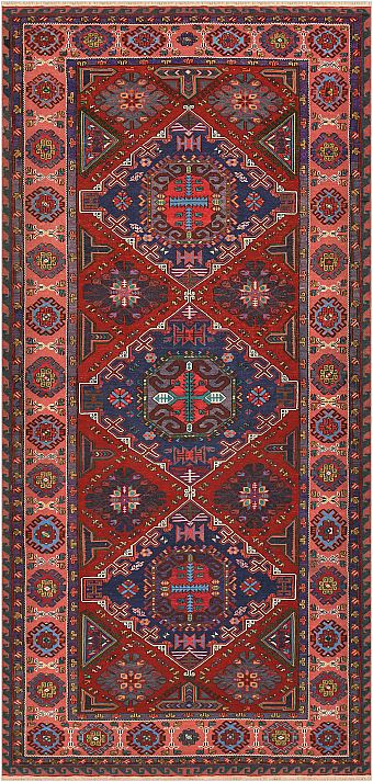 Безворсовый Дагестанский ковер Sumakh №4483 414x195cm из шерсти