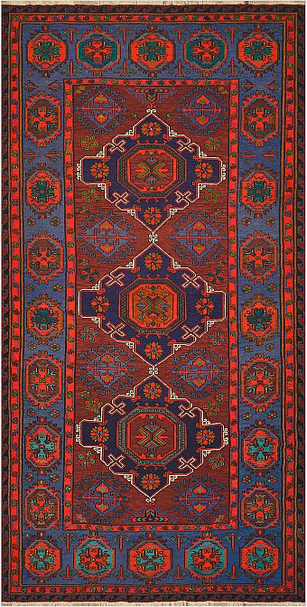 Безворсовый Дагестанский ковер Sumakh №4489 397x196cm из шерсти