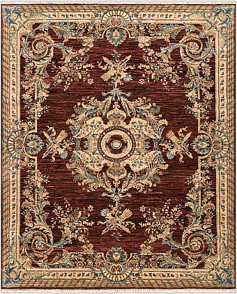 Современный Индийский ковер Savonnerie Vintage №4887 304x251cm из шерсти в стиле неоклассика