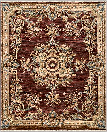 Современный Индийский ковер Savonnerie Vintage №4887 304x251cm из шерсти в стиле неоклассика