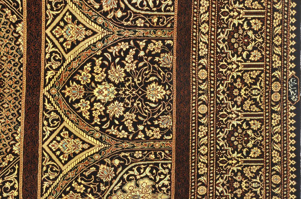 Иранский ковер QOM шелковый Прямоугольный 210x150cm фото крупным планом