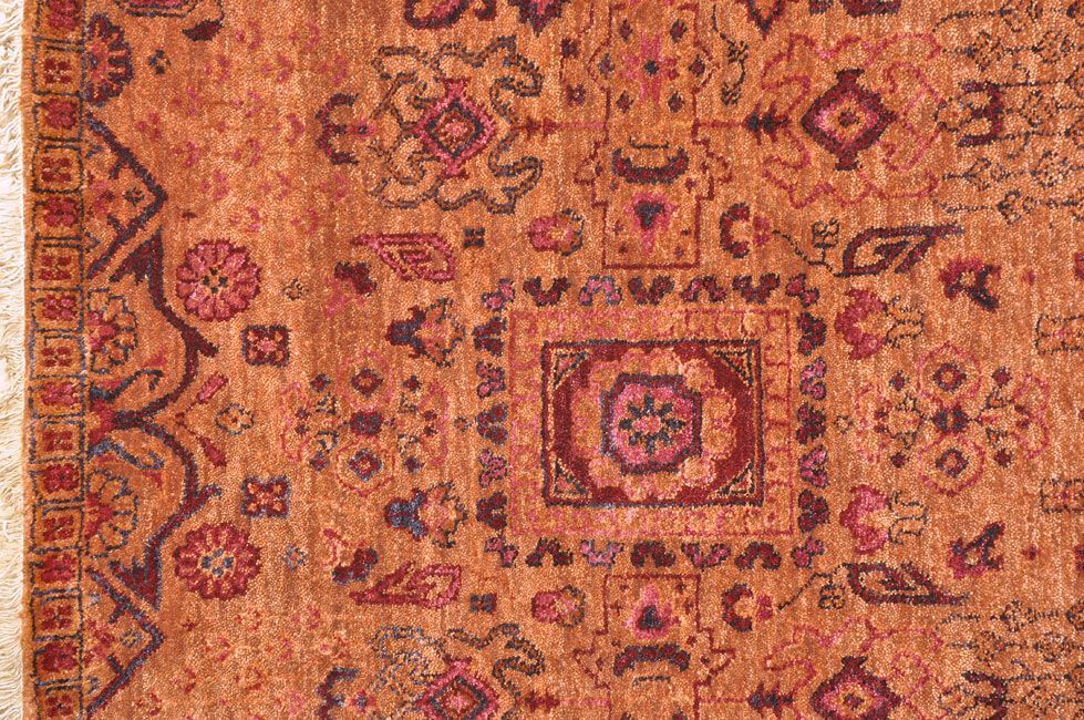 Индийский ковер BIHAR из шелка и шерсти Прямоугольный 302x235cm фото крупным планом