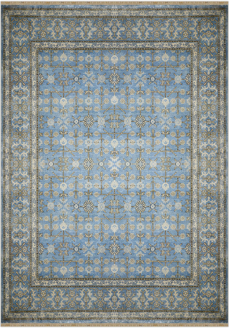 Современный Индийский ковер Kashkar №1679 363x265cm из бамбукового шелка в стиле неоклассика