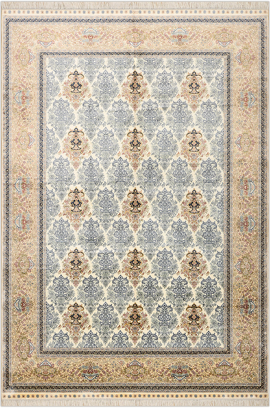 Современный Индийский ковер Rocaille №1670 274x183cm из шелка в стиле неоклассика