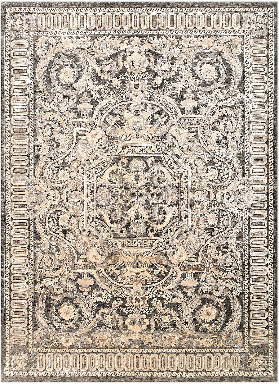 Современный Индийский ковер Aubusson Neo №4389 372x272cm из шерсти и шелка в стиле неоклассика