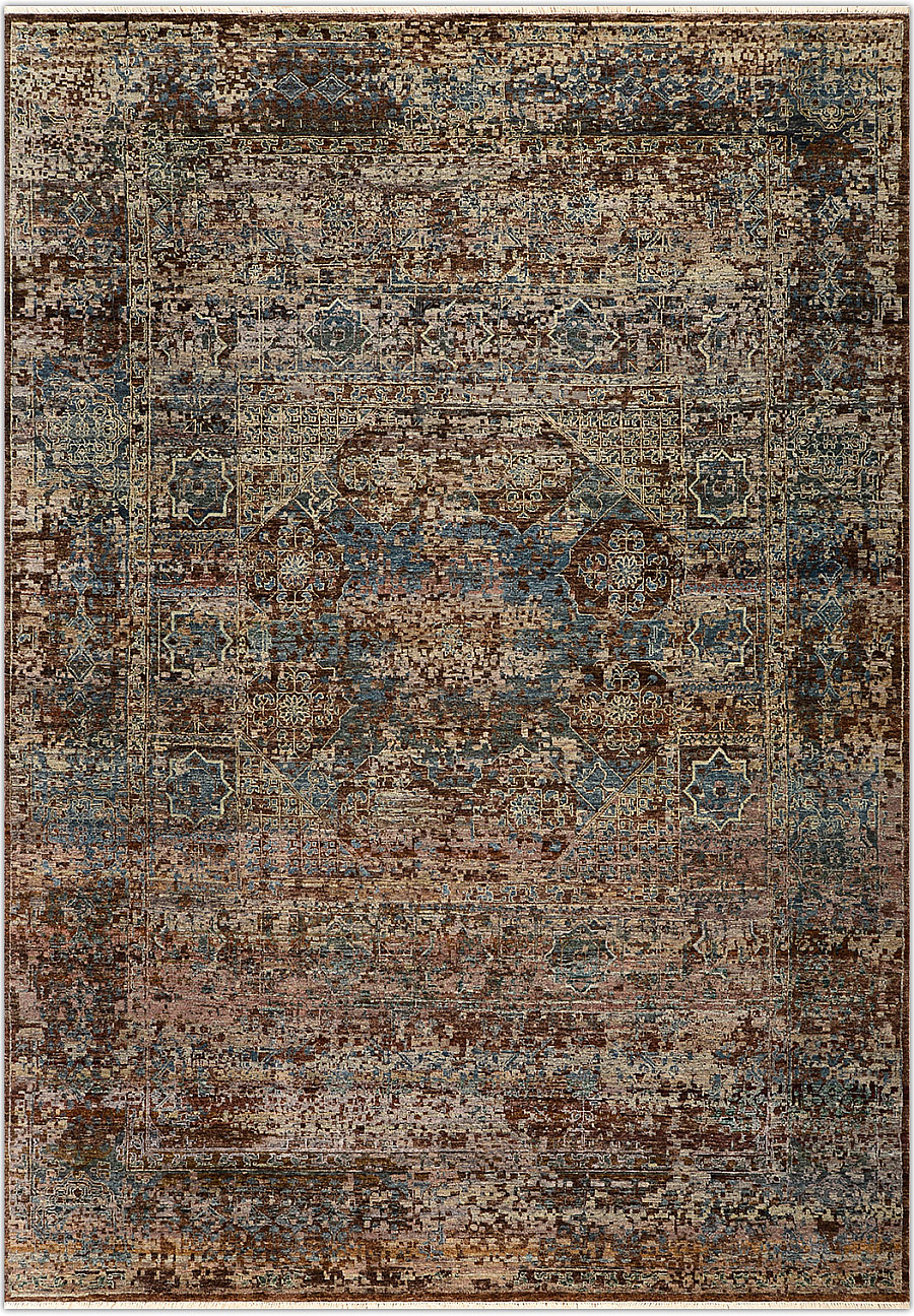 Современный Индийский ковер Erased Mamluk №3112 429x301cm из шерсти в стиле неоклассика