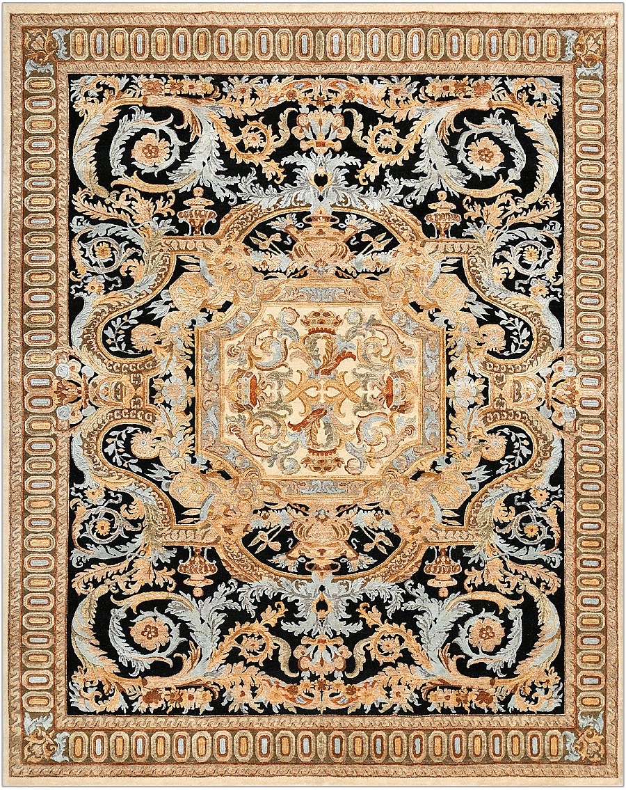 Современный Индийский ковер Aubusson №4354 304x244cm из шерсти и шелка в стиле неоклассика