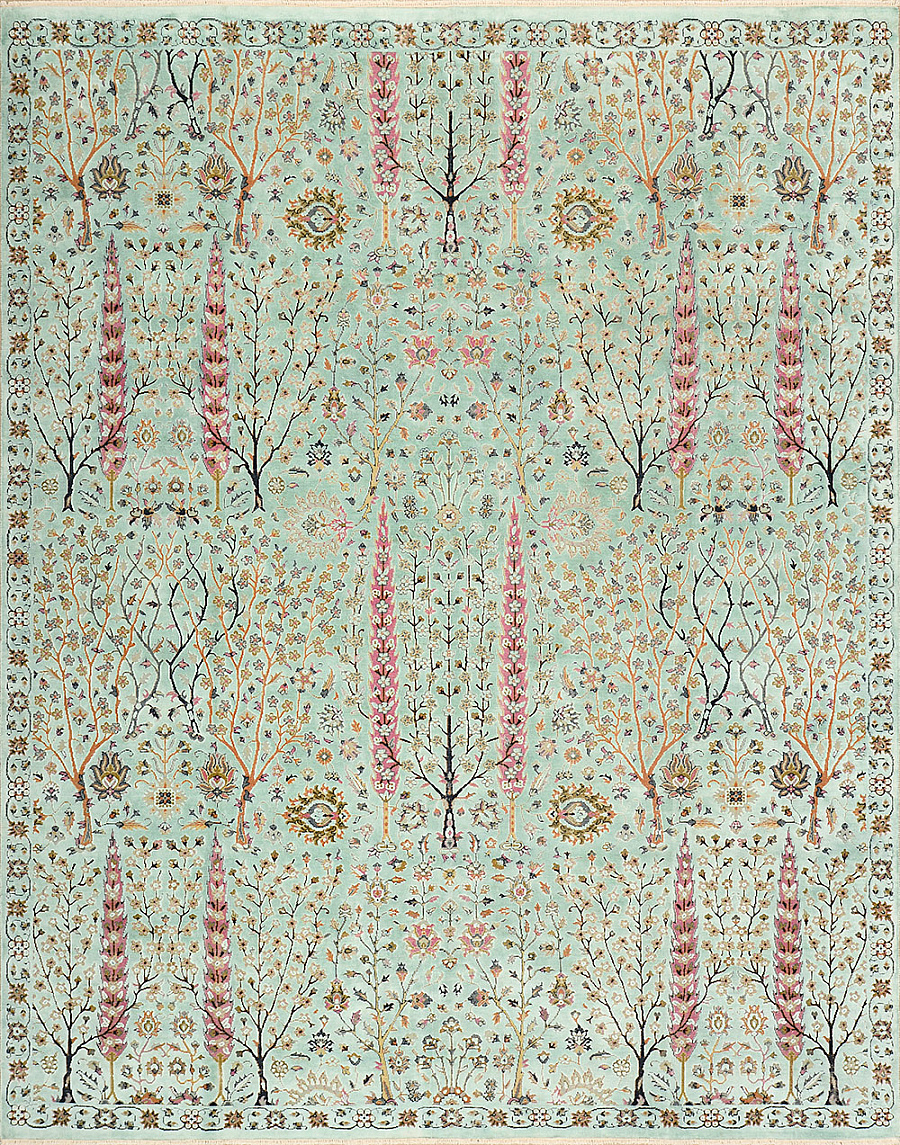 Индийский Jardin Aquamarine ковер №3139 305x245cm из шелка и шерсти