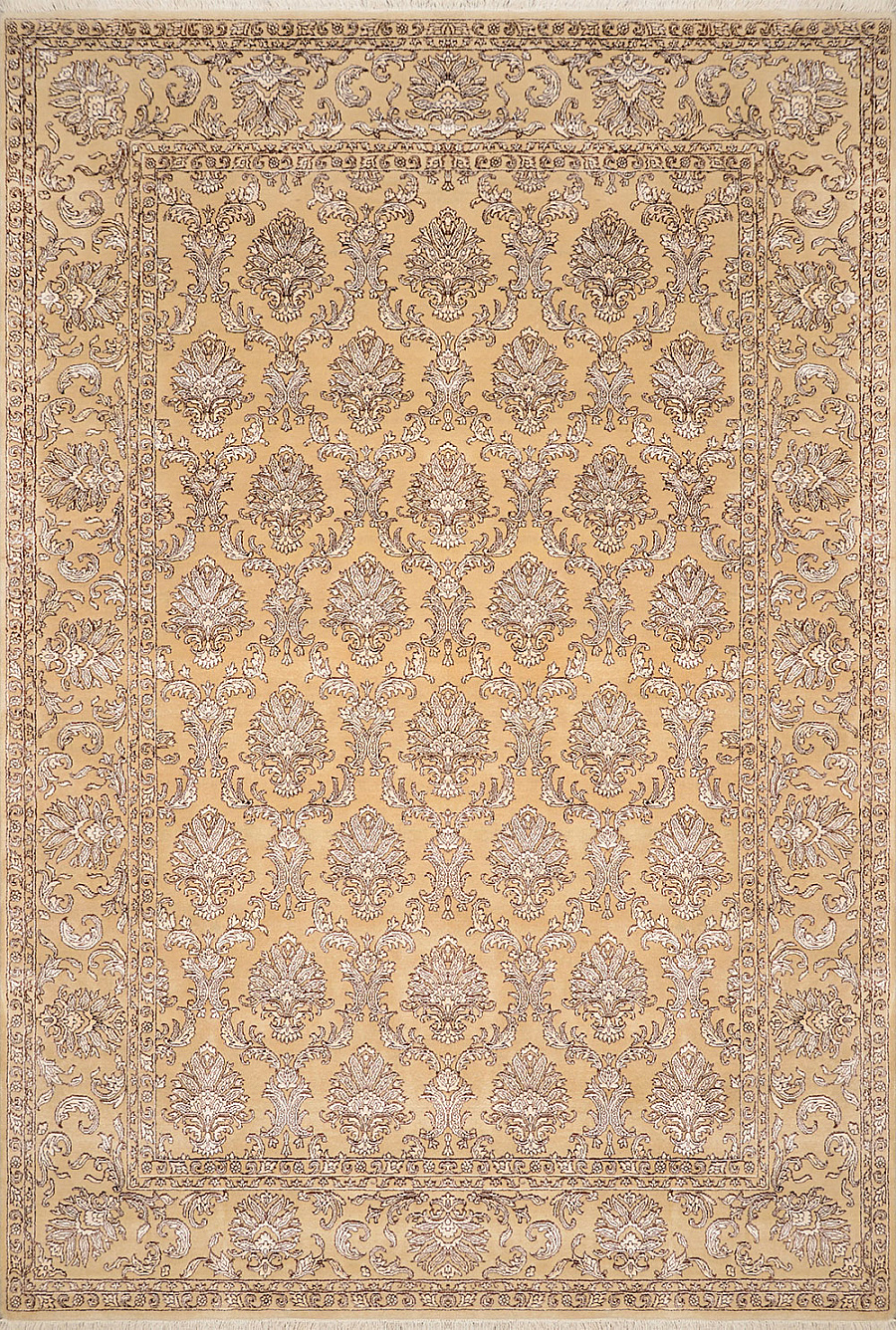 Современный Индийский ковер Damask №3526 294x198cm из шерсти и шелка в стиле неоклассика