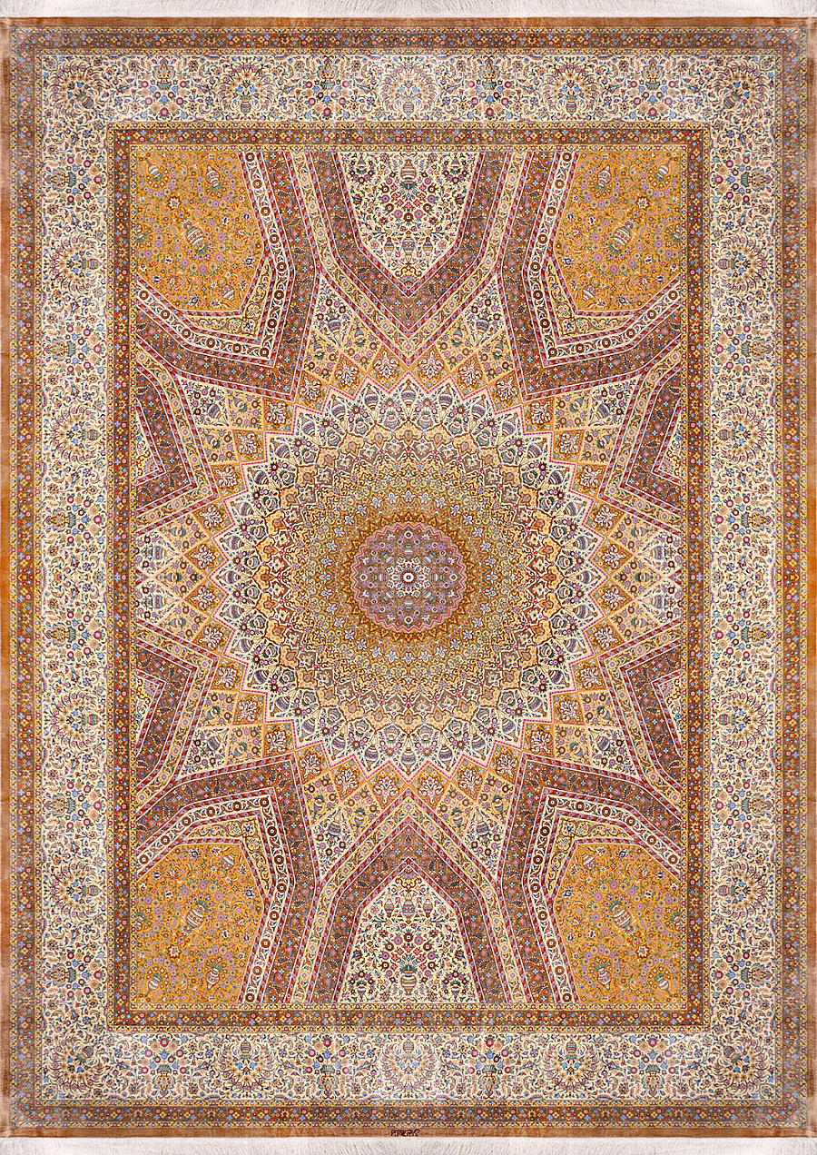 Шелковый Иранский ковер Qom №1596 400x300cm