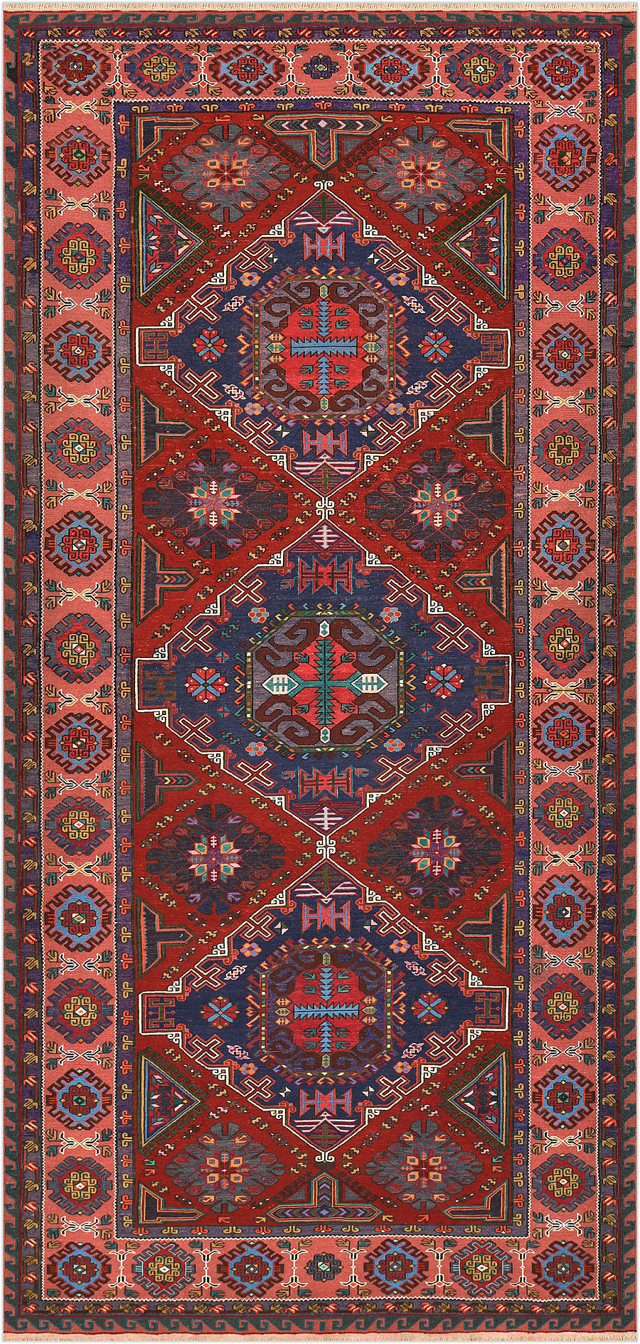 Безворсовый Дагестанский ковер Sumakh №4483 414x195cm из шерсти