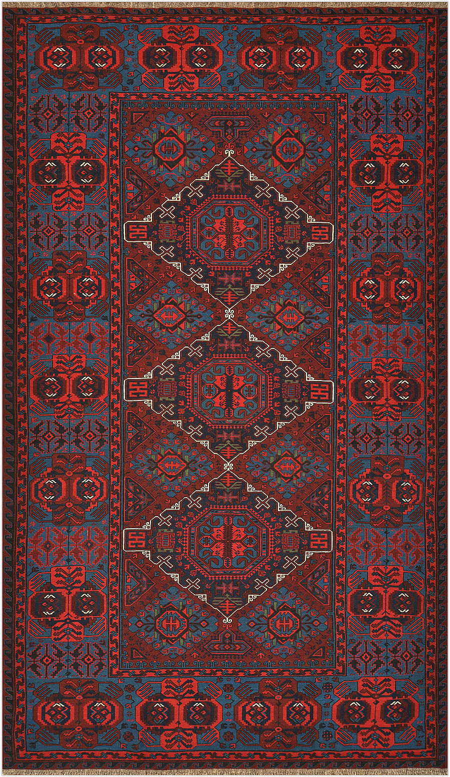 Безворсовый Дагестанский ковер Sumakh №4506 393x227cm из шерсти