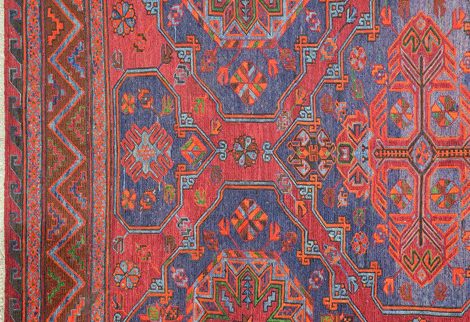Кавказский ковер Сумах "Кала" безворсовый Прямоугольный 420x246cm фото крупным планом