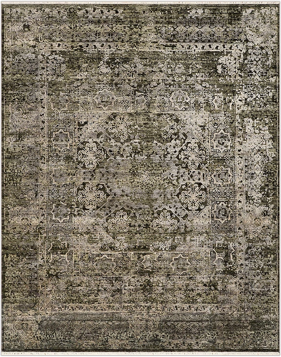 Современный Индийский ковер Erased Mamluk №2790 302x243cm из шерсти и шелка в стиле неоклассика