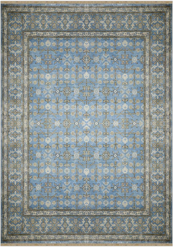 Современный Индийский ковер Kashkar №1679 363x265cm из бамбукового шелка в стиле неоклассика