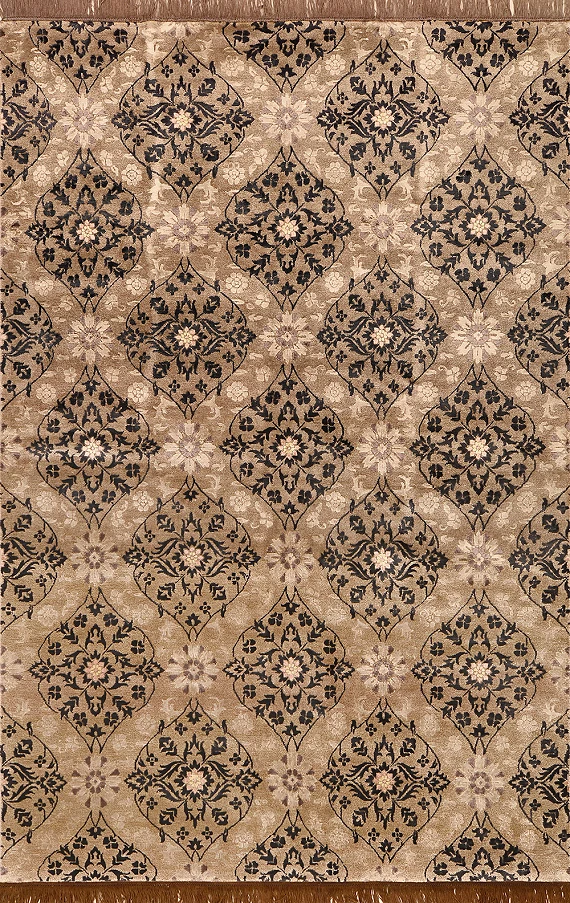 Современный Индийский ковер Damask №2060 246x161cm из шерсти и шелка в стиле неоклассика