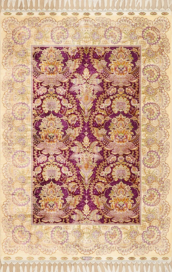 Современный Турецкий ковер Rocaille №1612 201x139cm из шелка в стиле неоклассика