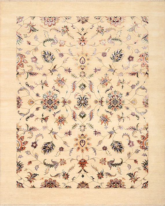Современный Индийский ковер Mille Fleur №2162 303x245cm из шерсти и бамб. шелка в стиле неоклассика