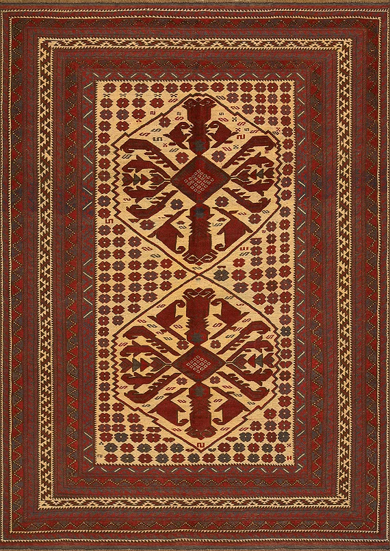 Безворсовый Пакистанский ковер Sirjan №4179 269x193cm из шерсти