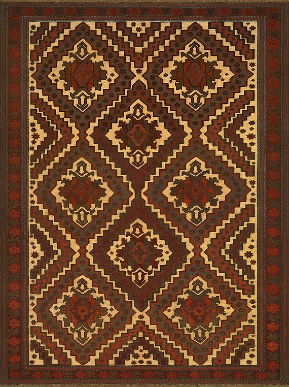 Безворсовый Пакистанский ковер Sirjan №4240 283x215cm из шерсти