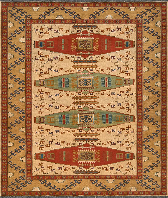 Безворсовый Пакистанский ковер Sumakh №2343 218x181cm из шерсти