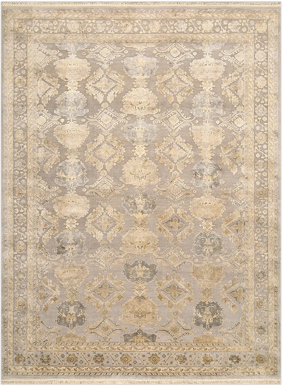 Современный Индийский ковер Kashkar №4267 370x279cm из шерсти и шелка в стиле неоклассика