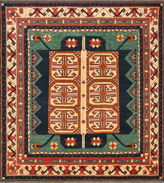 Шерстяной Кавказский ковер Kazakh №1520 196x185cm