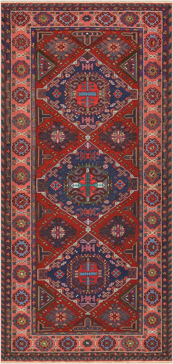 Безворсовый Дагестанский ковер Sumakh №4483 414x195cm из шерсти