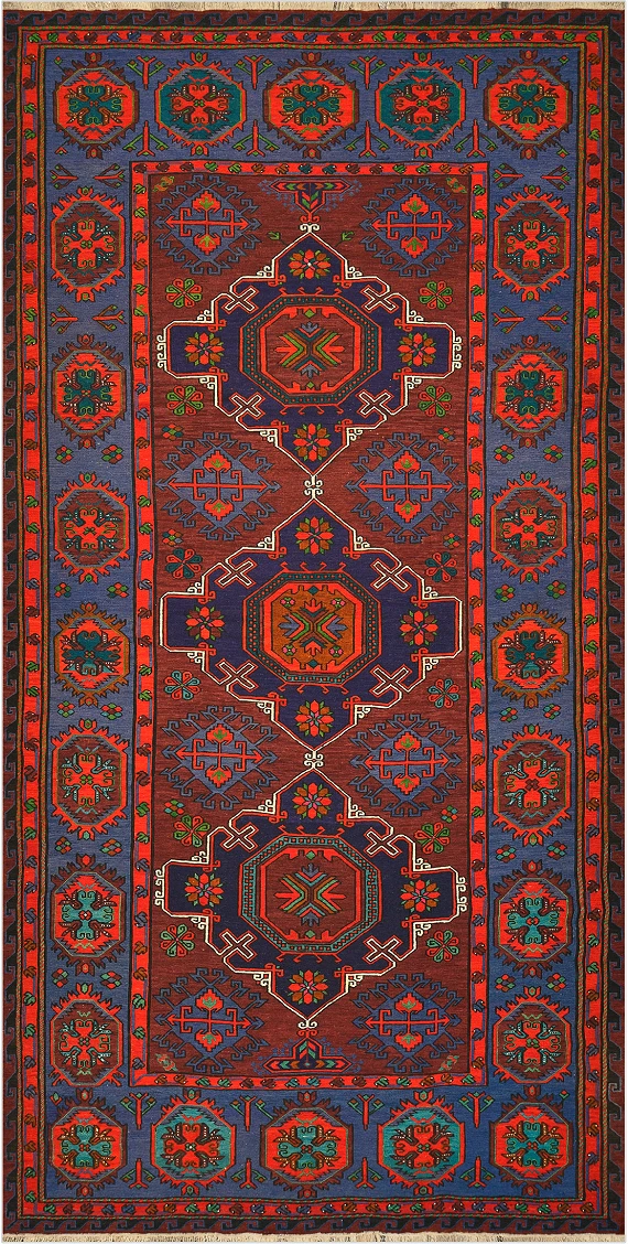 Безворсовый Дагестанский ковер Sumakh №4489 397x196cm из шерсти