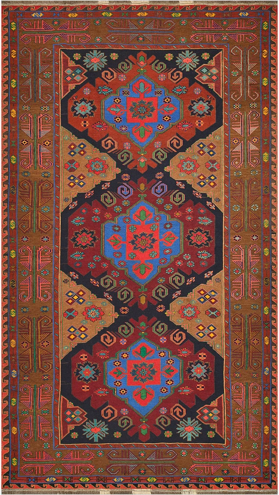 Безворсовый Дагестанский ковер Sumakh №4493 382x212cm из шерсти