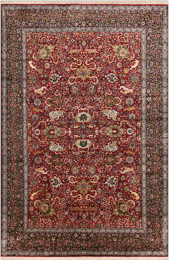 Шелковый Индийский ковер Hunting №4602 279x186cm