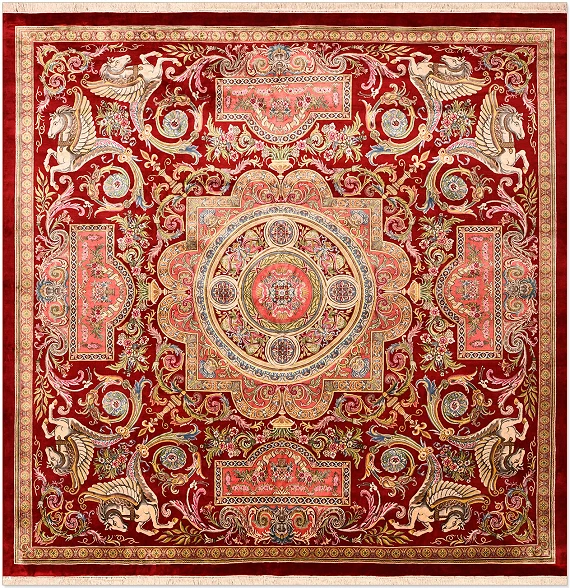 Шелковый Индийский ковер Savonnerie №4603 250x250cm