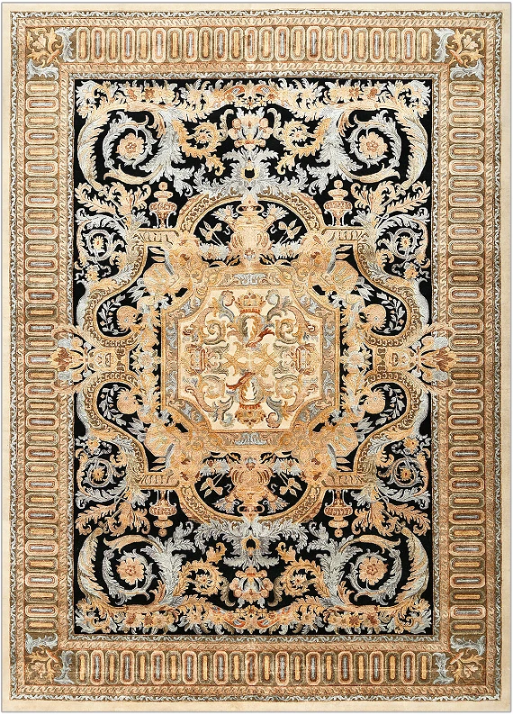Современный Индийский ковер Aubusson №4376 427x305cm из шерсти и шелка в стиле неоклассика
