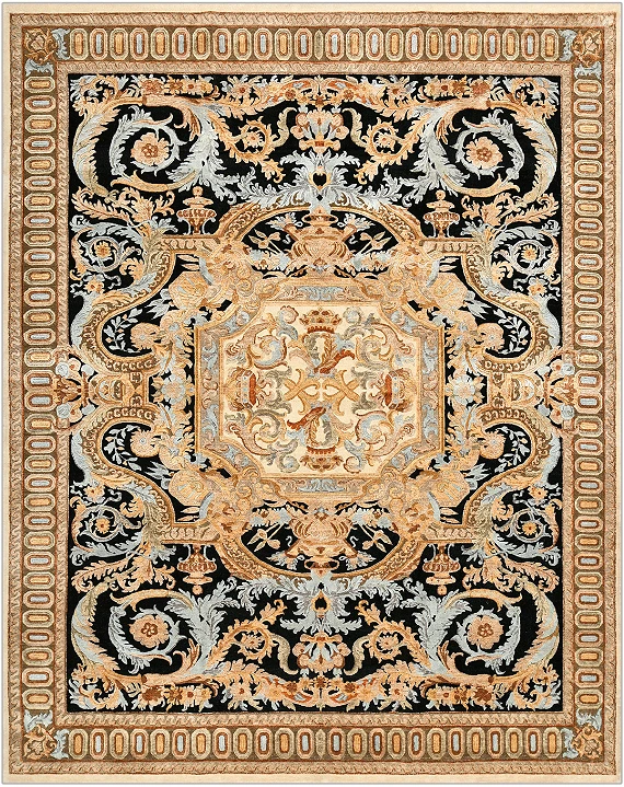 Современный Индийский ковер Aubusson №4354 304x244cm из шерсти и шелка в стиле неоклассика
