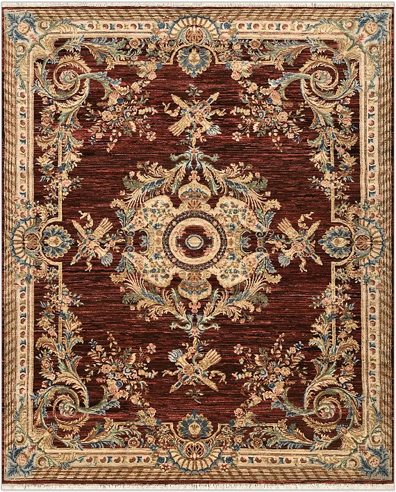 Современный Индийский ковер Savonnerie Vintage №4887 304x251cm из шерсти в стиле неоклассика