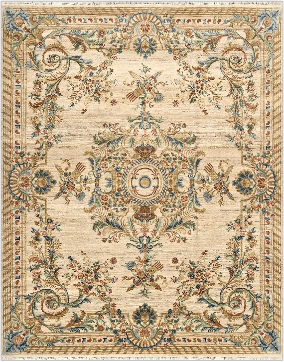 Современный Индийский ковер Savonnerie Vinage №4888 307x247cm из шерсти в стиле неоклассика