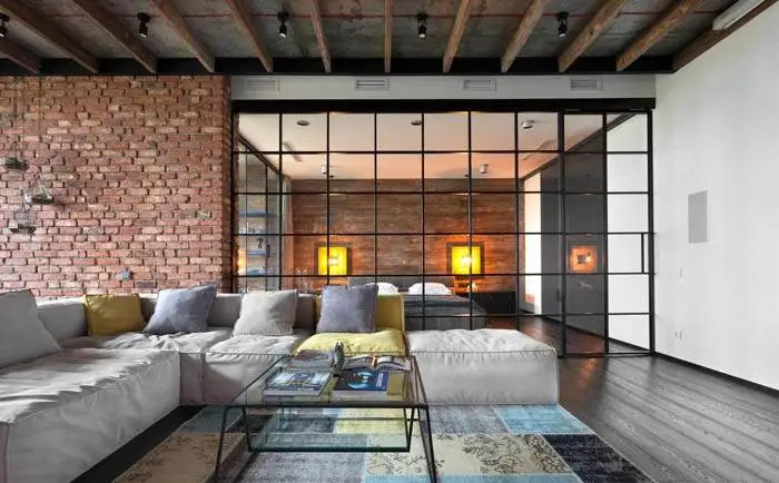 Лофт ковер с абстрактным рисунком в зоне отдыха в гостиной