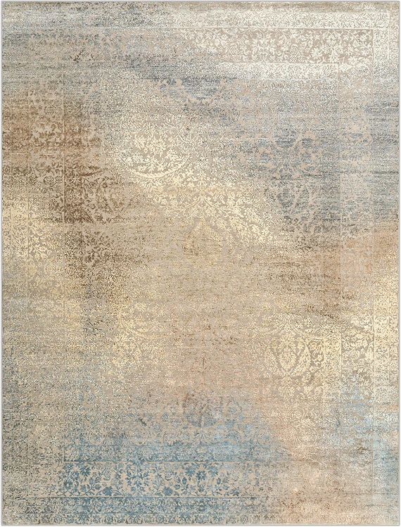 Современный Индийский ковер Shabby Classic №5201 362x273cm из шерсти и шелка в стиле неоклассика