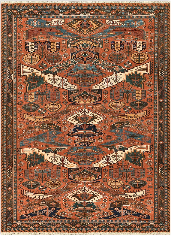 Безворсовый Пакистанский ковер Дракон №5279 250x189cm из шерсти