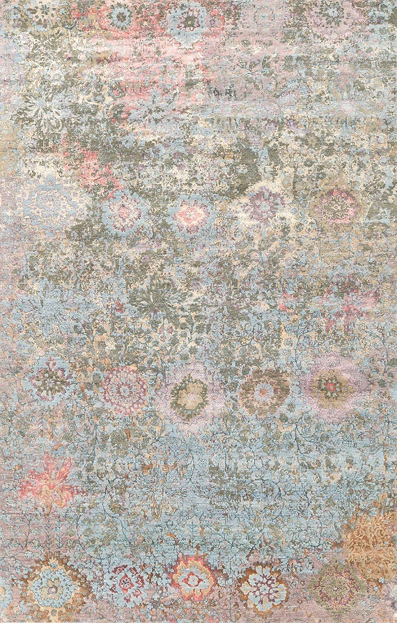 Современный Индийский ковер Shabby Classic №5482 243x156cm из шерсти и бамб. шелка в стиле неоклассика