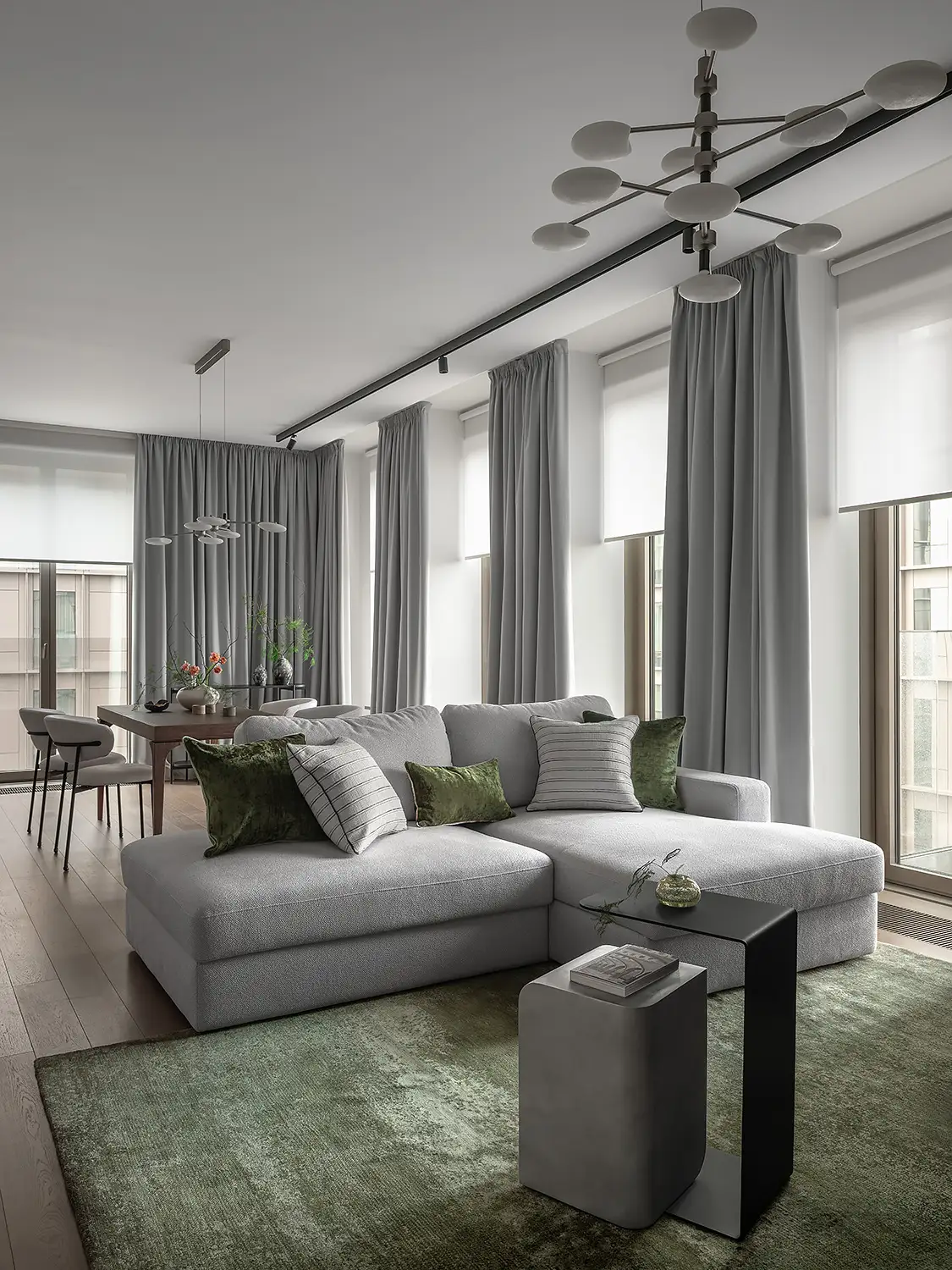 Акцентный зеленый ковер Aldo в гостиной