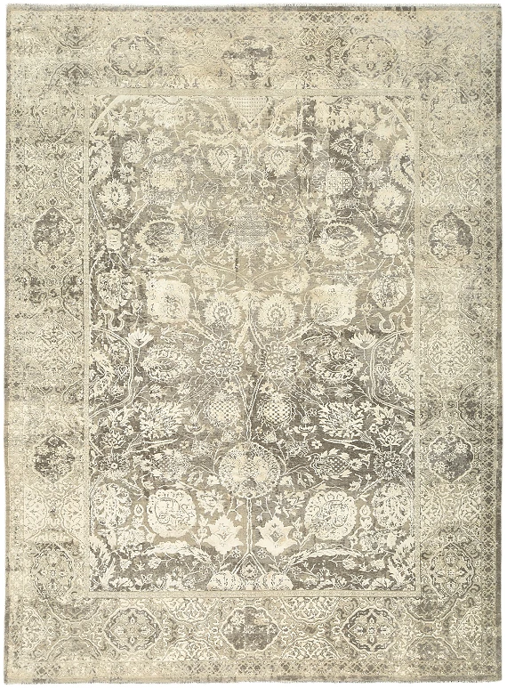 Современный Индийский ковер Шебби Классик №6054 366x274cm из шерсти и бамб. шелка в стиле неоклассика