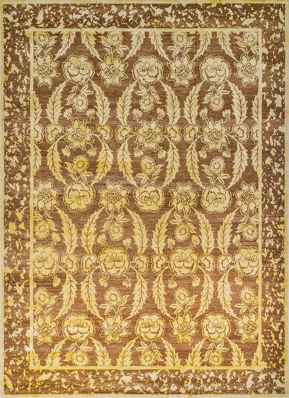 Современный Непальский ковер Eagle Chocolate №3279 366x275cm из шерсти и шелка в стиле неоклассика