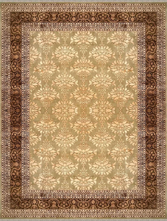 Современный Индийский ковер Damask №2230 394x298cm из шерсти и шелка в стиле неоклассика